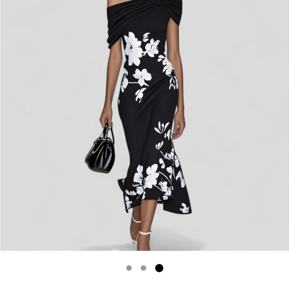 Off-Shoulder Black Floral Midi Dress